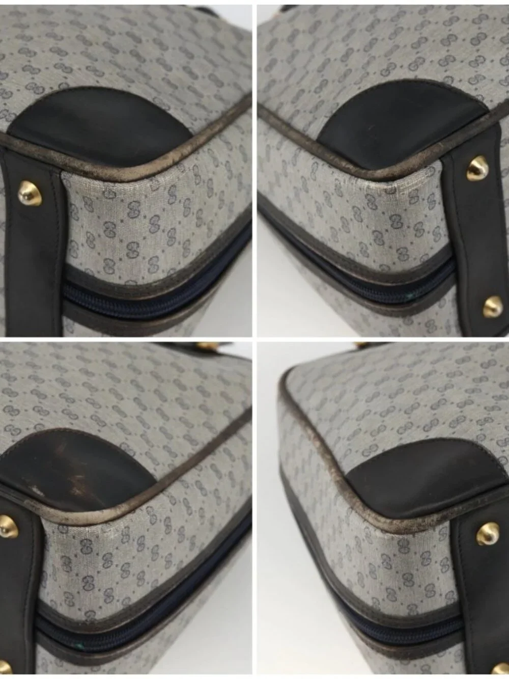 GUCCI Micro GG Supreme Hand Bag PVC Navy Gold 002 39 4330 Auth fm5279